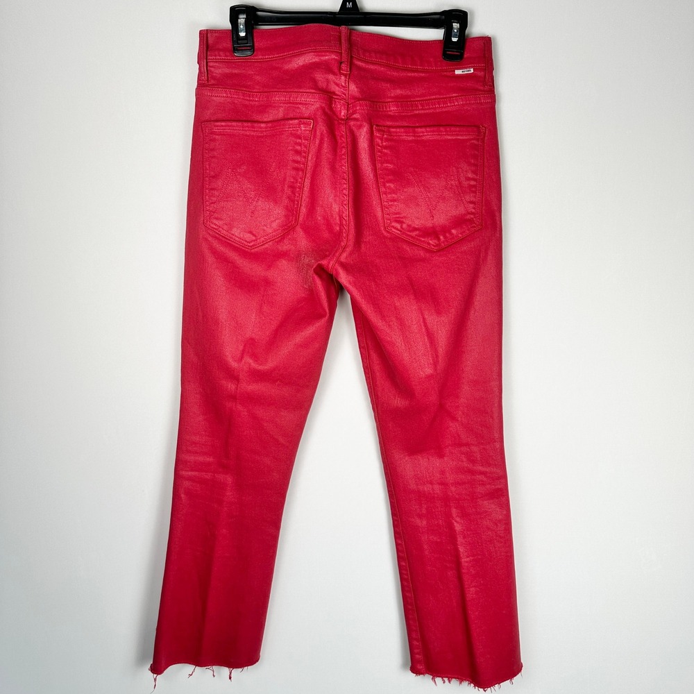 Mother The Insider Crop Step Fray Jeans Womens 30 New Year's Red Coated Denim - Picture 3 of 13